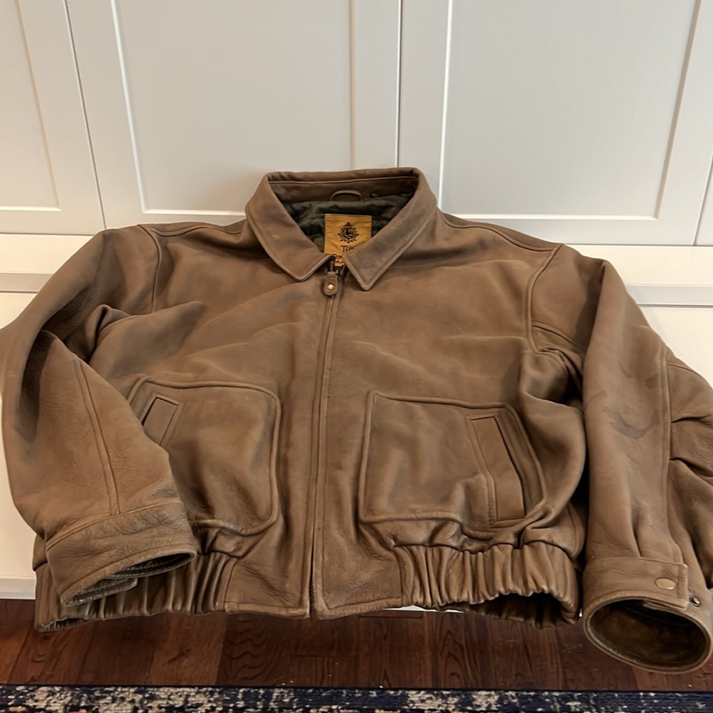 THE TERRITORY AHEAD MATTE BROWN LEATHER BOMBER MOTORCYCLE JACKET MEN'S LARGE